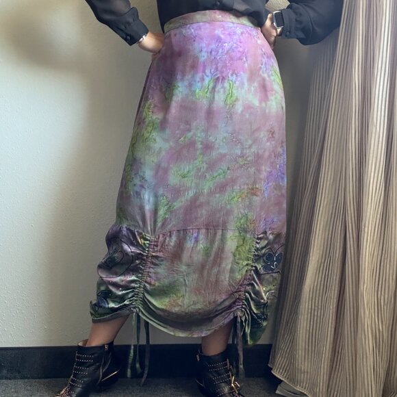 Y2K Skirt Modern does Y2K 00s Tie Dye Ruched Artwear Fairy Punk Skirt | L/XL - Picture 4 of 12
